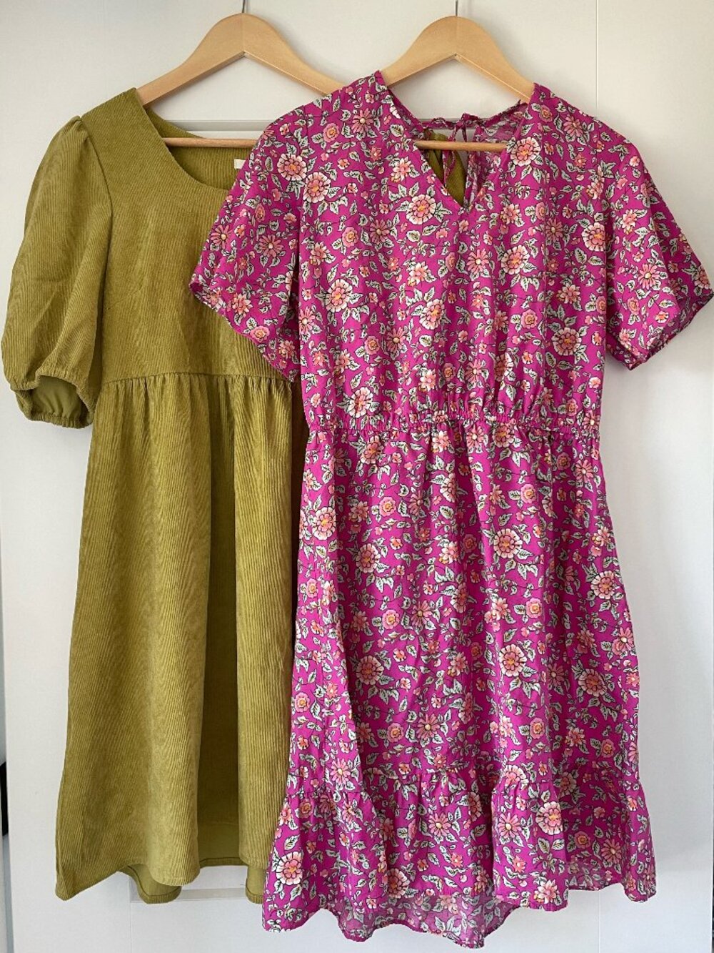 Cottagecore Dress Bundle Olive Puff Sleeve and Floral Keyhole Dress Size M and L